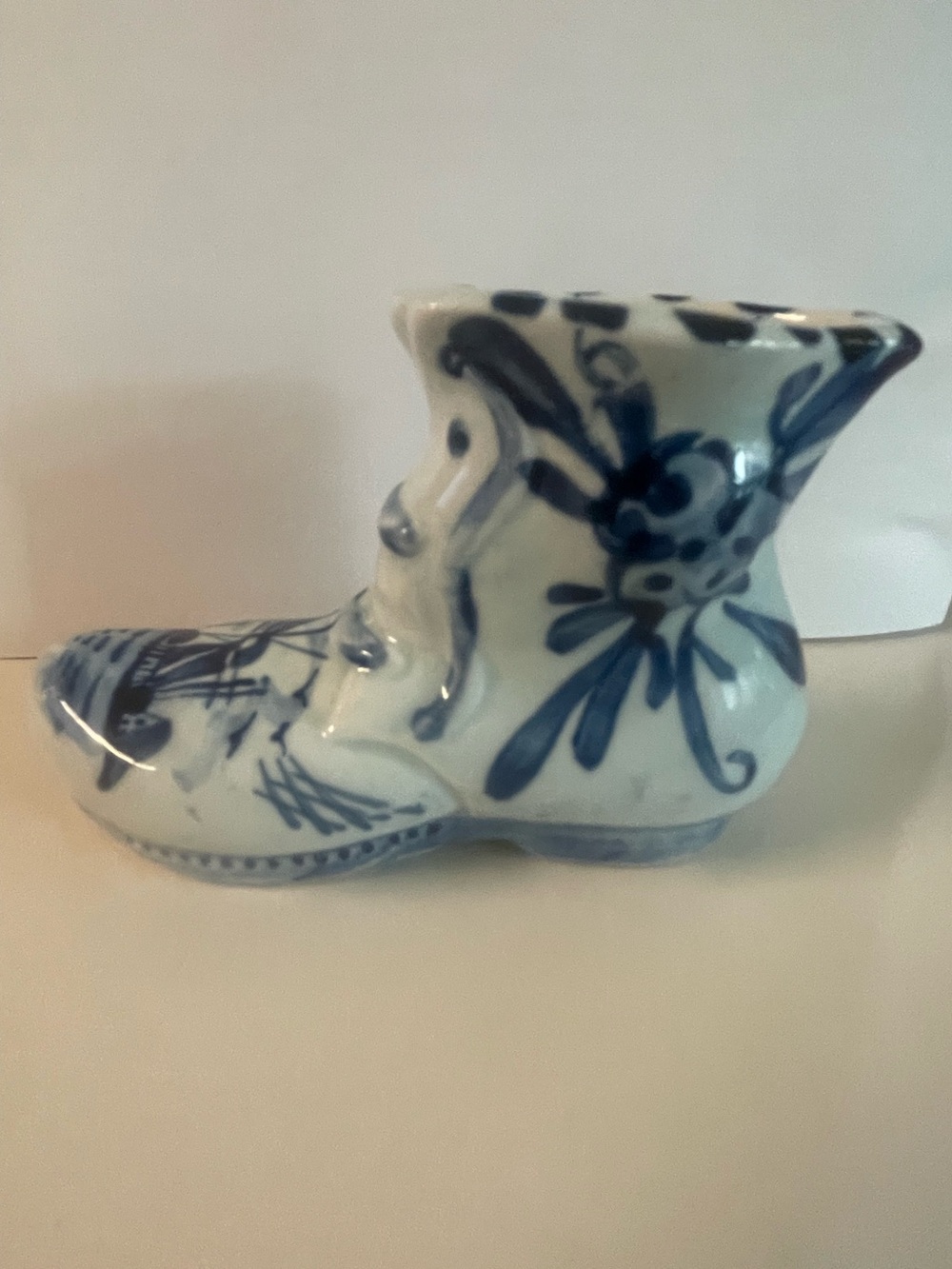 Blue and White Ceramic Boot Vase - Decorative Porcelain Accent